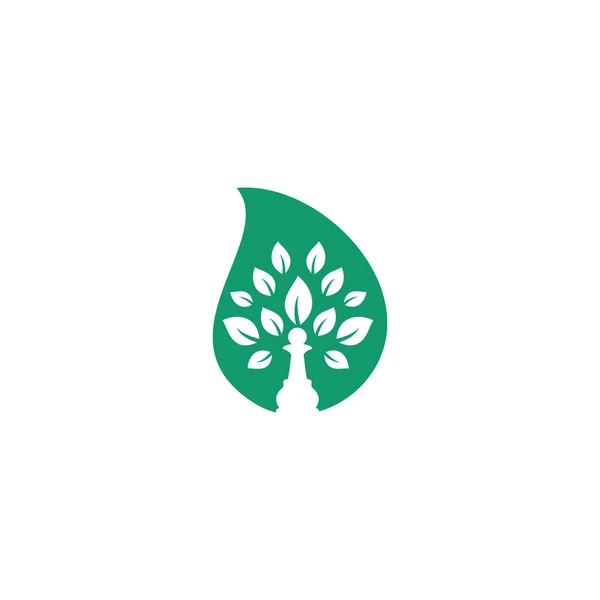 Satranç Ağacı Damla Şekli Konsept Logo Tasarımı Yeşil Ağaç Vektör — Stok Vektör