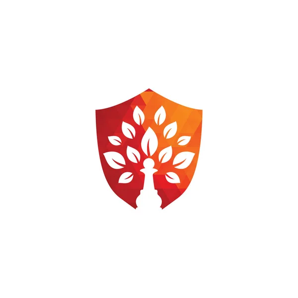 Chess Tree Shield Shape Concept Logo Design Grönt Träd Vektor — Stock vektor