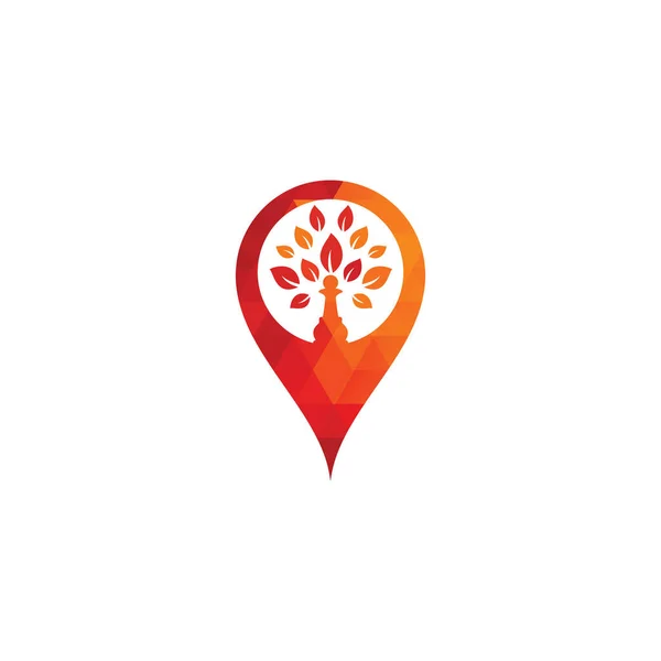 Szachy Drzewo Mapka Pin Kształt Koncepcji Projekt Logo Projekt Logo — Wektor stockowy