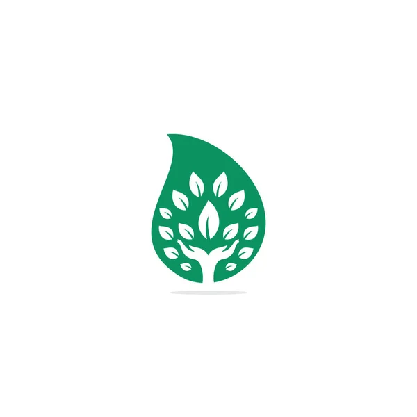 Diseño Del Logotipo Del Concepto Caída Árbol Mano Logo Productos — Vector de stock