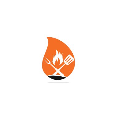 Hot Grill damla biçimli logo şablonları. Izgara logosu tasarımı