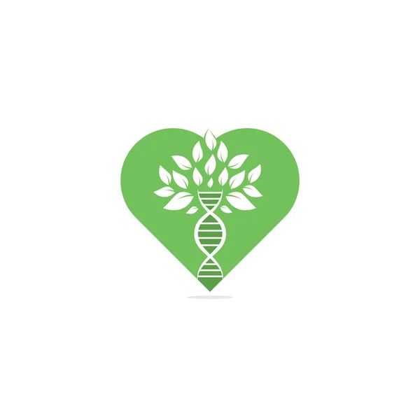 Dna树心形概念矢量设计 Dna遗传图标 带有绿叶载体标识设计的Dna — 图库矢量图片