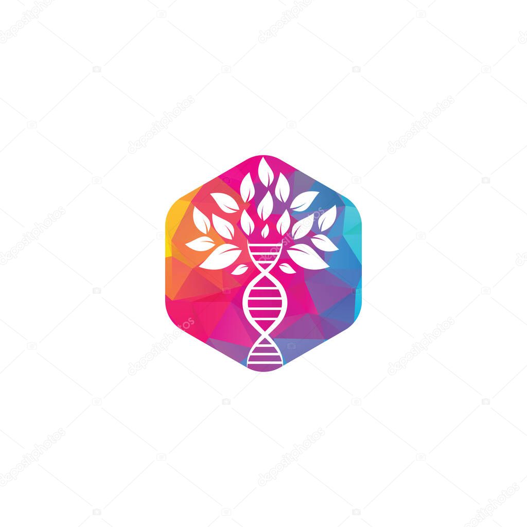 Dna tree vector logo design. DNA genetic icon. DNA with green leaves vector logo design.