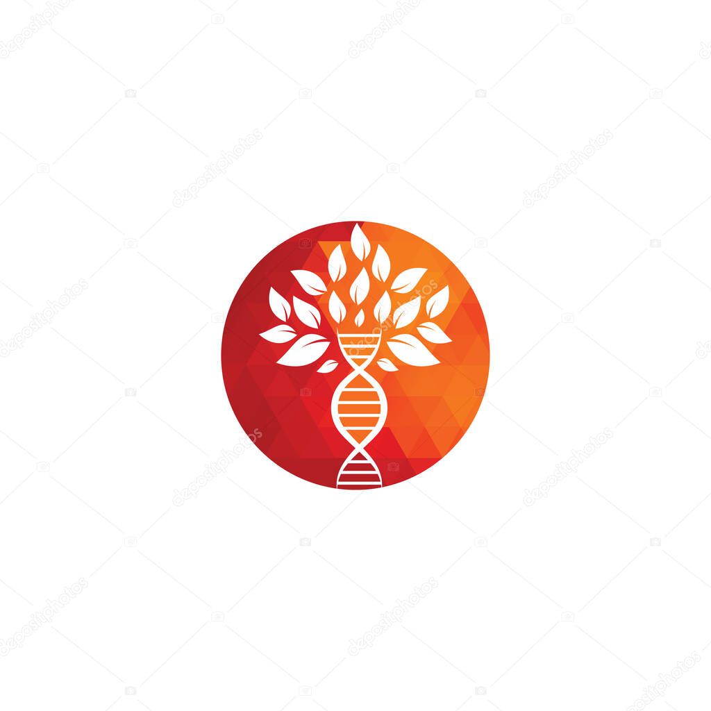Dna tree vector logo design. DNA genetic icon. DNA with green leaves vector logo design.