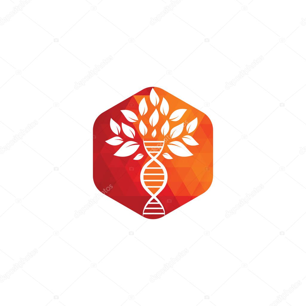 Dna tree vector logo design. DNA genetic icon. DNA with green leaves vector logo design.