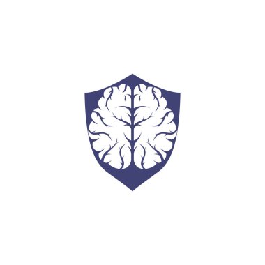 Beyin kalkanı şekilli konsept logo tasarımı. Beyin fırtınası gücü düşünen beyin Logotype simgesi