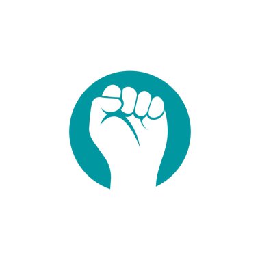 Yumruk el güç logosu. Güçlü yumruk kaldırılmış dövüş logosunu protesto et
