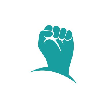 Yumruk el güç logosu. Güçlü yumruk kaldırılmış dövüş logosunu protesto et