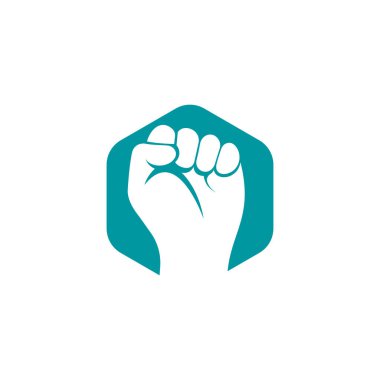 Yumruk el güç logosu. Güçlü yumruk kaldırılmış dövüş logosunu protesto et