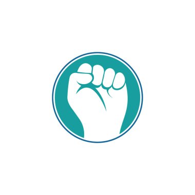 Yumruk el güç logosu. Güçlü yumruk kaldırılmış dövüş logosunu protesto et