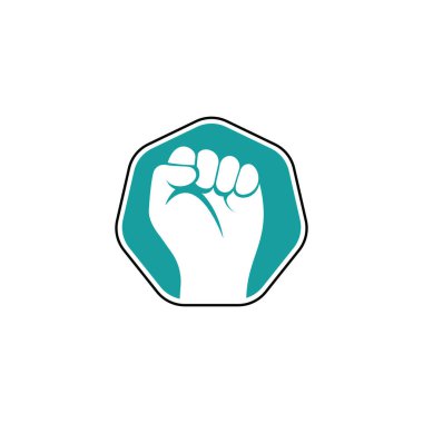 Yumruk el güç logosu. Güçlü yumruk kaldırılmış dövüş logosunu protesto et