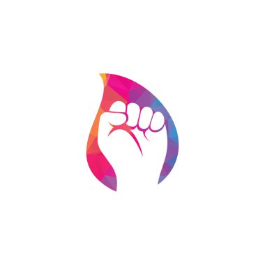 Yumruk el güç logosu. İlk damla şekil konsept logo tasarımı