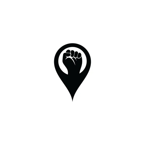 Logo Kekuatan Tangan Tinju Fist Peta Pin Bentuk Desain Konsep - Stok Vektor