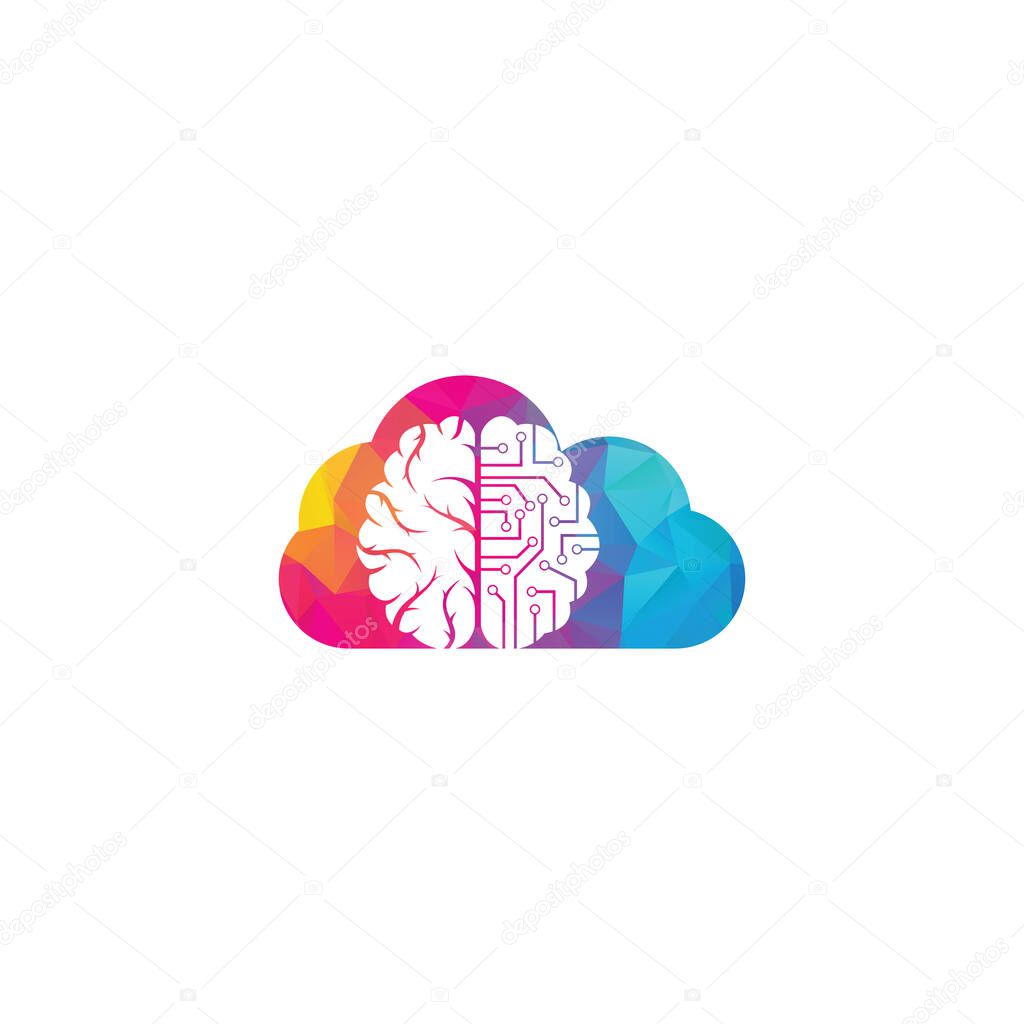 Brain connection cloud shape concept shape concept logo design. digital brain logo template.