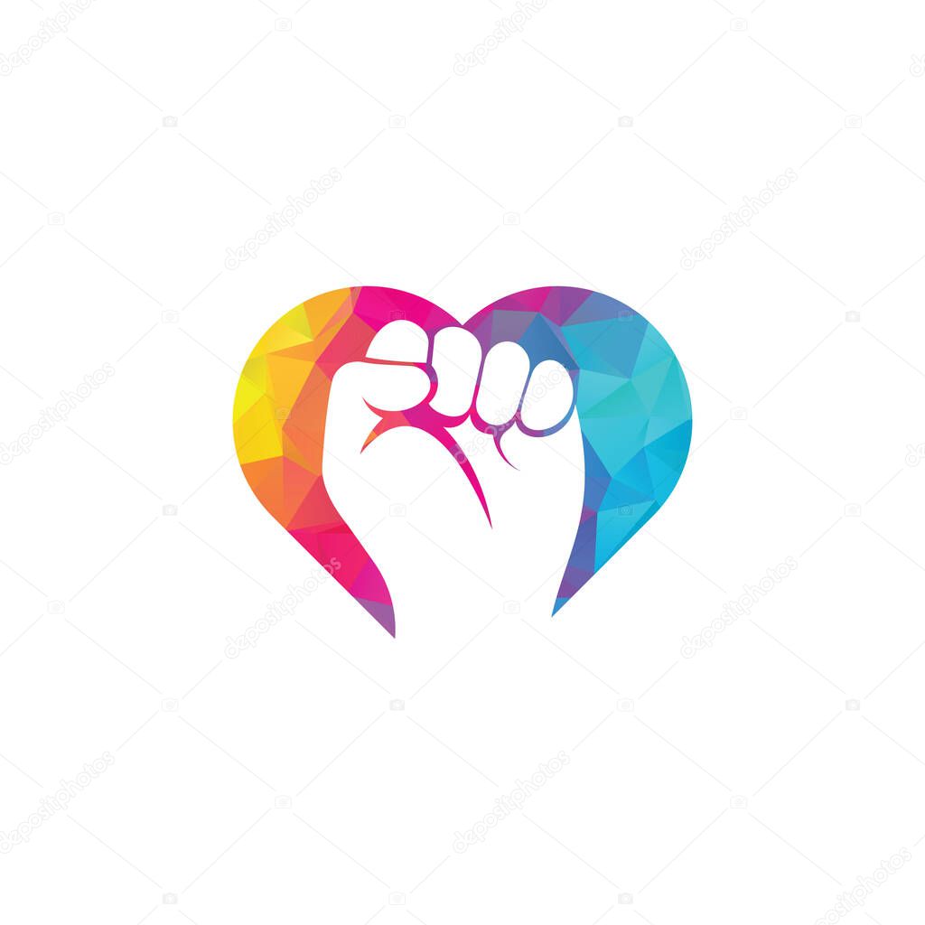 Fist hand power logo. Fist heart shape concept logo design