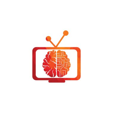 Beyin bağlantısı logosu tasarımı. dijital beyin logosu şablonu. Beyin ve TV logosu