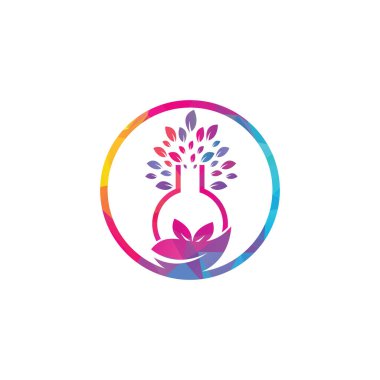 Laboratuvar ağaç logosu. Yeşil laboratuar vektör logosu tasarımı. Yaprak ve Laboratuar Şişesi logosu
