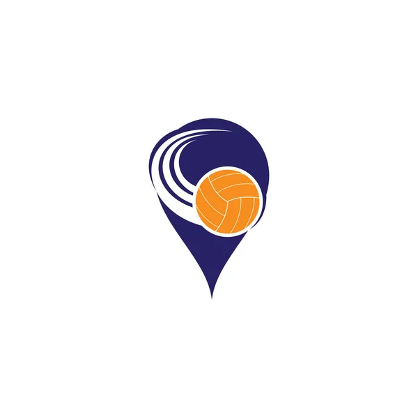 Logo Concepto Forma Pin Mapa Voleibol Diseño Del Logo Pelota — Archivo Imágenes Vectoriales