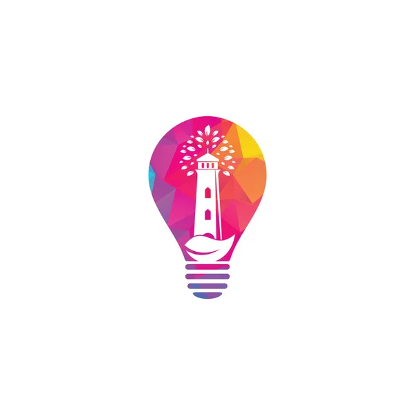 Grüner Leuchtturm Lampenform Konzept Logo Vorlage Design Vorlage Für Blatt — Stockvektor