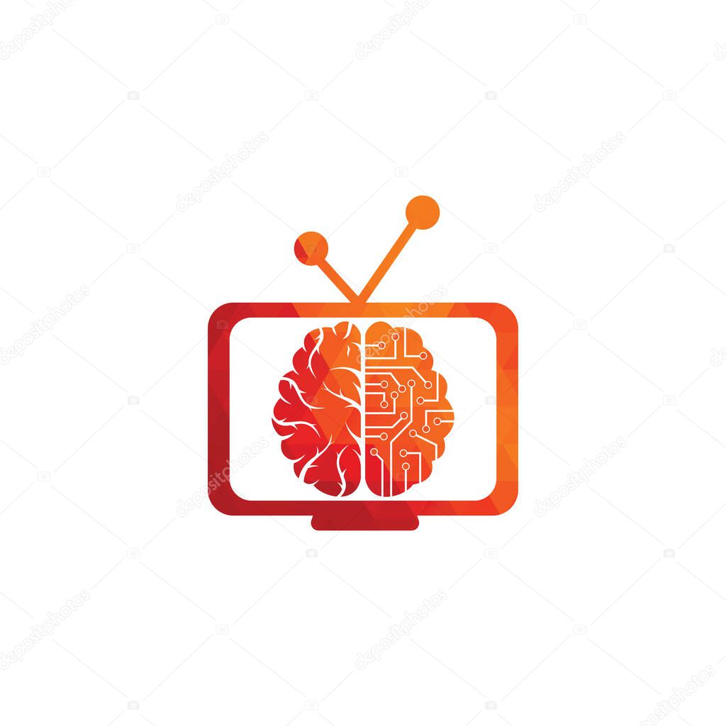 Brain connection logo design. digital brain logo template. Brain and tv logo