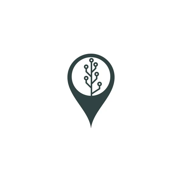 Tech Tree Kaart Pin Vorm Concept Logo Template Ontwerp — Stockvector