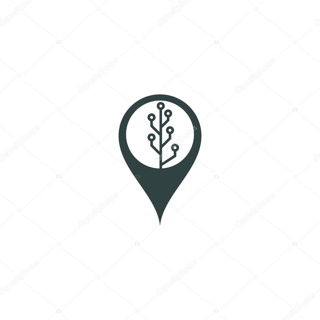 Tech Tree map pin shape concept Logo Template Design.