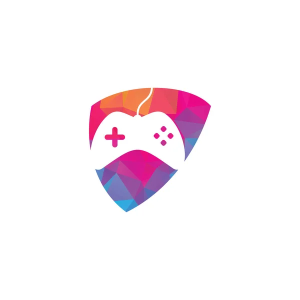 Game Shield Shape Concept Logo Design Template Logo Icona Bastone — Vettoriale Stock