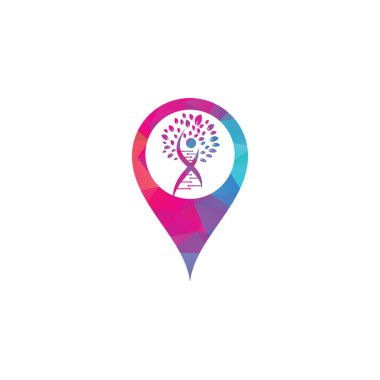 DNA ağacı haritası konsept vektör logosu tasarımı. DNA genetik ikonu. Yeşil yapraklı DNA vektör logosu tasarımı.