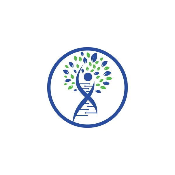 DNA ağacı vektör logosu tasarımı. DNA genetik ikonu. Yeşil yapraklı DNA vektör logosu tasarımı.