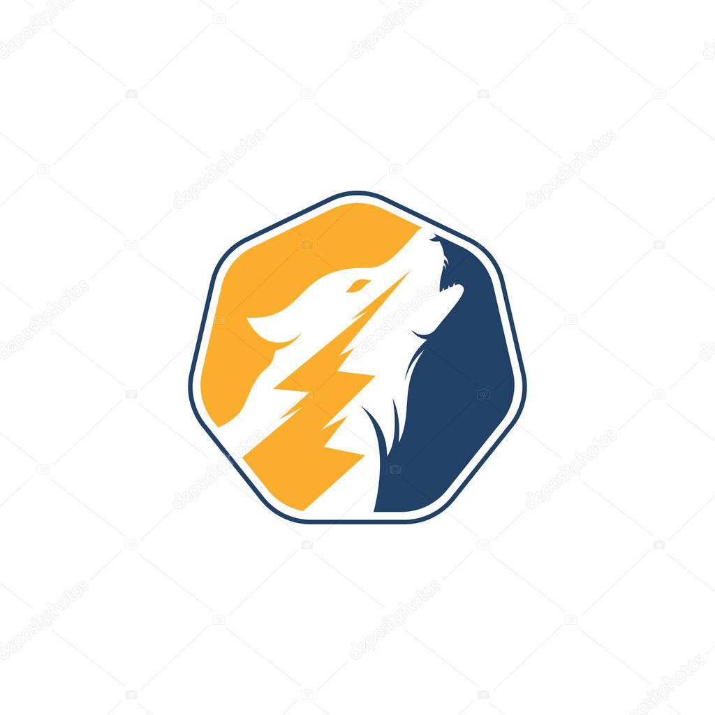 Thunder Wolf Logo design Vector.