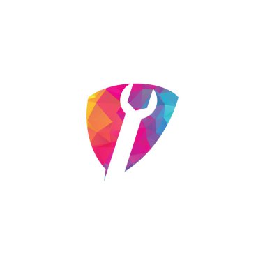 İngiliz anahtarı logo tasarım şablonu vektörü. Swoosh grafik elementi ile logo simgesini onar