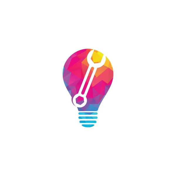 Schraubenschlüssel Glühbirnenform Konzept Logo Design Template Vektor Schraubenschlüssel Reparatur Logo — Stockvektor