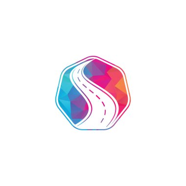 Yaratıcı yol yolculuğu logosu tasarımı. Yol logosu vektör tasarım şablonu.