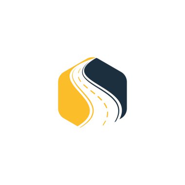 Yaratıcı yol yolculuğu logosu tasarımı. Yol logosu vektör tasarım şablonu.