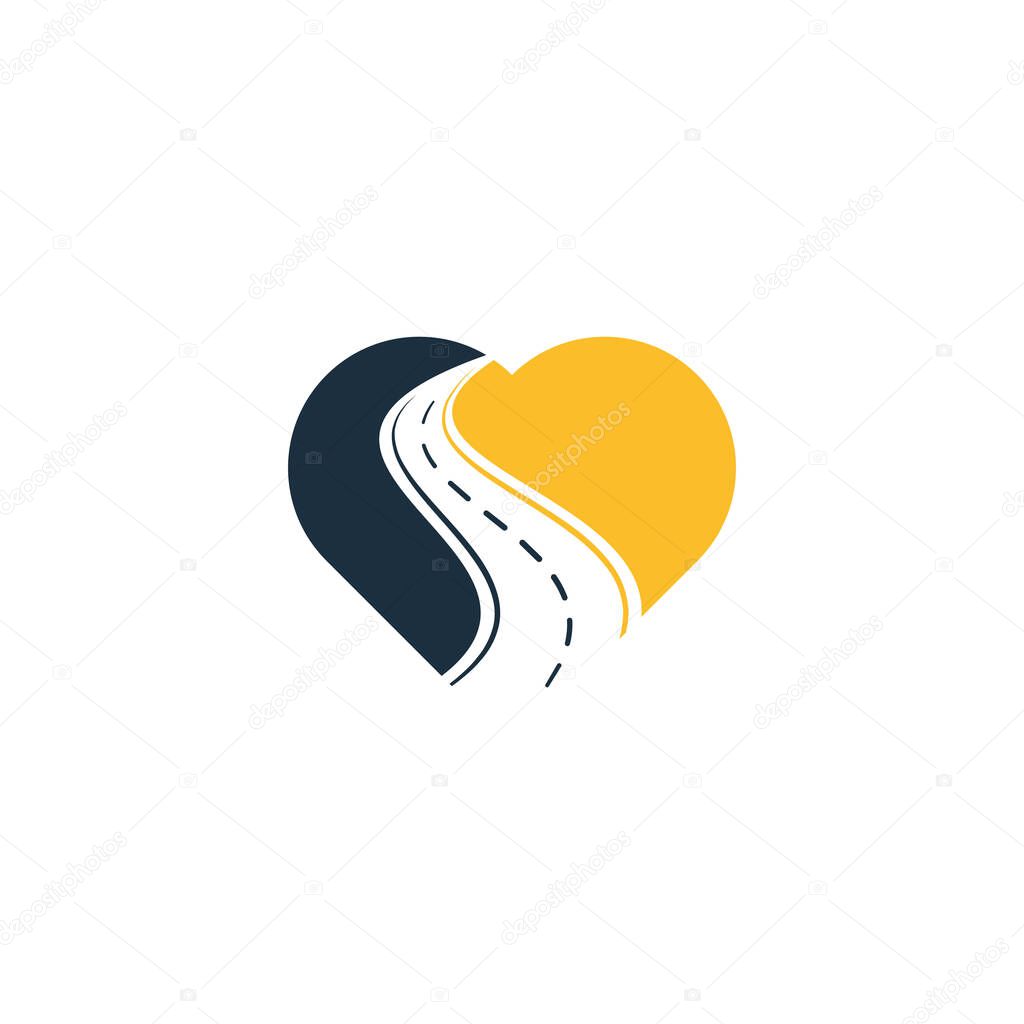 Road heart shape concept vector logo design template. Creative road journey logo design.