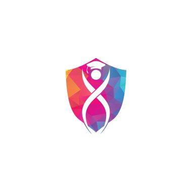 Mezuniyet logosu tasarımlı eğitim logosu konsepti. Eğitim kalkanı şekilli konsept logosu