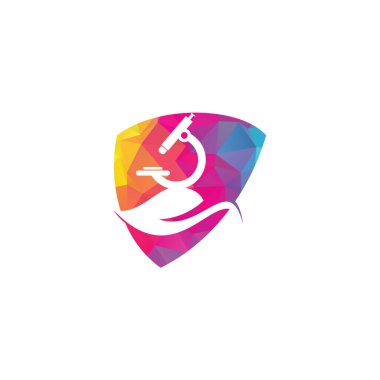 Yaprak kalkanı şekilli mikroskop logo şablonu. Doğa Mikroskobu Simge Konsepti Vektörü