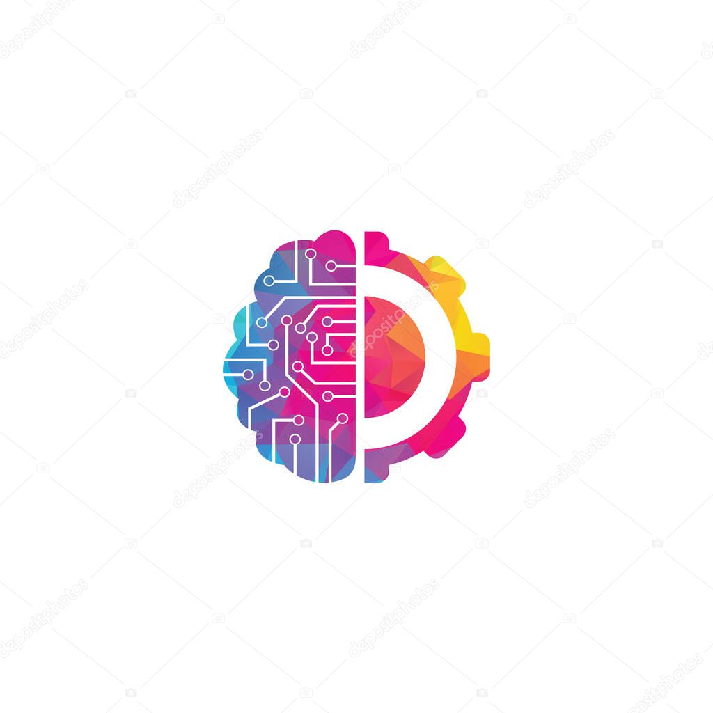 Brain and gear cog logo design. Education and mechanic symbol or icon. Unique science and industrial logotype design template