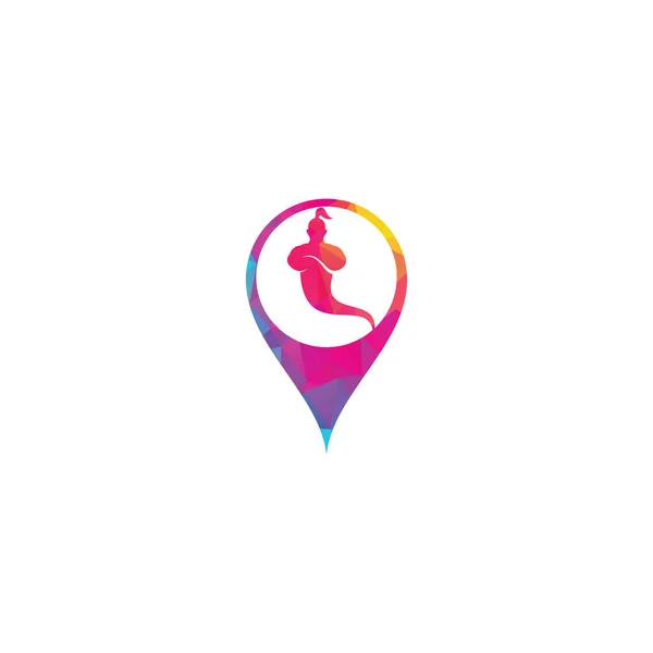 Genie Map Pin Shape Concept Logo Design Magische Fantasie Genie — Stockvektor