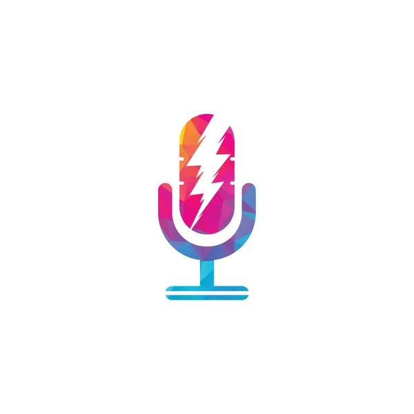 Logotipo Podcast Com Trovão Microfone Design Logotipo Vetor Com Conceito —  Vetores de Stock
