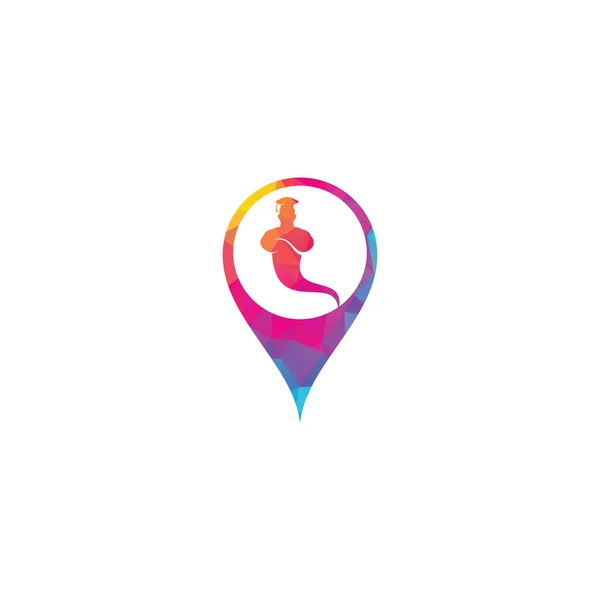 Graduate Genie Map Pin Shape Concept Logo Genie Logo Design — Stockvektor