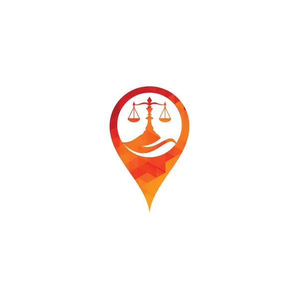 葉と法律マップピン形状コンセプトロゴデザインテンプレート グリーンスケールのロゴコンセプト 葉のロゴベクトルを持つ法律事務所 — ストックベクタ