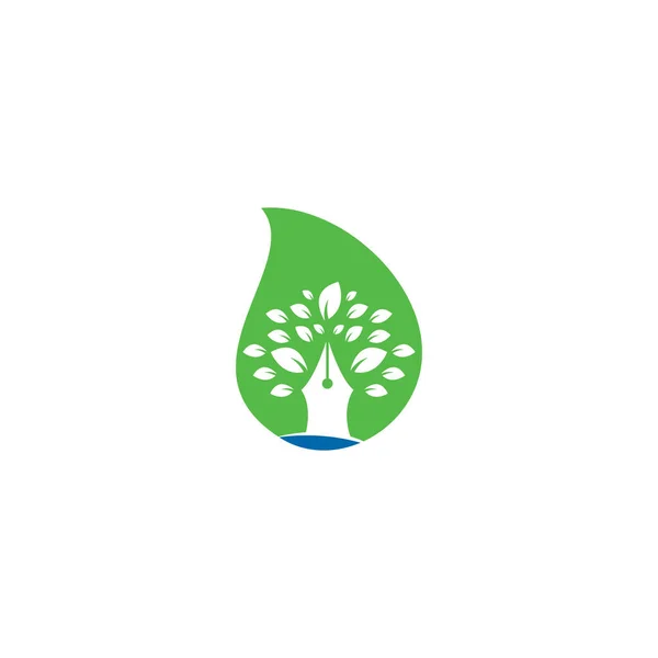Pen Tree Drop Shape Koncepció Logó Design Sablon Pen Tree — Stock Vector