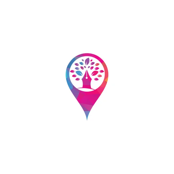 Pen Δέντρο Χάρτη Pin Σχήμα Έννοια Λογότυπο Πρότυπο Σχεδιασμού Pen — Διανυσματικό Αρχείο