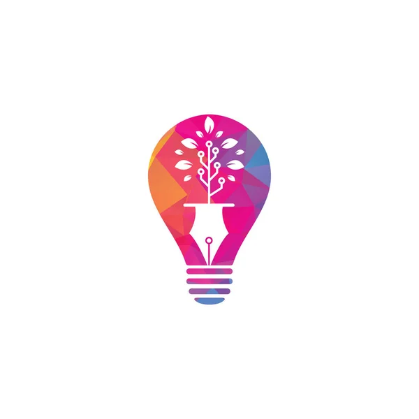Tech Pen Glühbirnenform Konzept Logo Design Tech Stift Mit Tech — Stockvektor