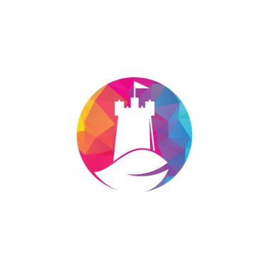 Kale ve yaprak logo kombinasyonu. Kule ve ekolojik sembol veya simge. Doğa Kalesi logosu konsept vektörü tasarladı