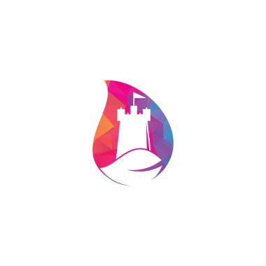 Kale ve yaprak düşüşü konsept logo tasarımı. Kule ve ekolojik sembol veya simge. Doğa Kalesi logosu konsept vektörü tasarladı