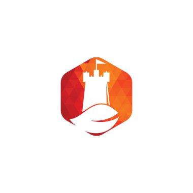 Kale ve yaprak logo kombinasyonu. Kule ve ekolojik sembol veya simge. Doğa Kalesi logosu konsept vektörü tasarladı