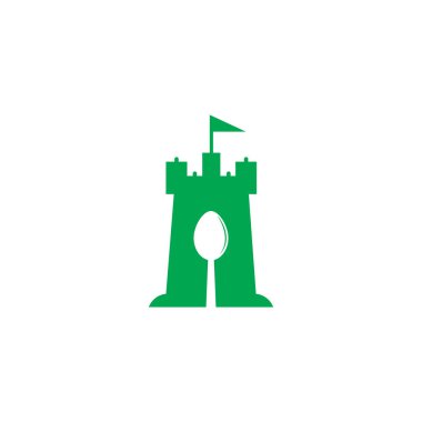 Food Castle Logo Şablonu. Kale ve yiyecek kombinasyonu logosu