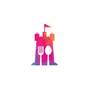 Food Castle Logo Şablonu. Kale ve yiyecek kombinasyonu logosu